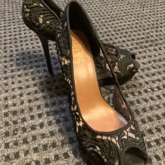 Mix No.6 women’s black lace peep toe platform stilettos pumps heels 8 - Picture 3 of 7